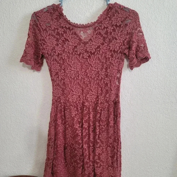 Lace‎ Dress Mauve Pink Short Sleeve Casual Party Cocktail - Picture 1 of 7